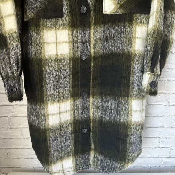 Steve Madden Shacket Dress Jacket Medium Long Sleeve Button Up Green Black White - Picture 2 of 8